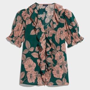 Vineyard Vines Green and Pink Floral Blouse